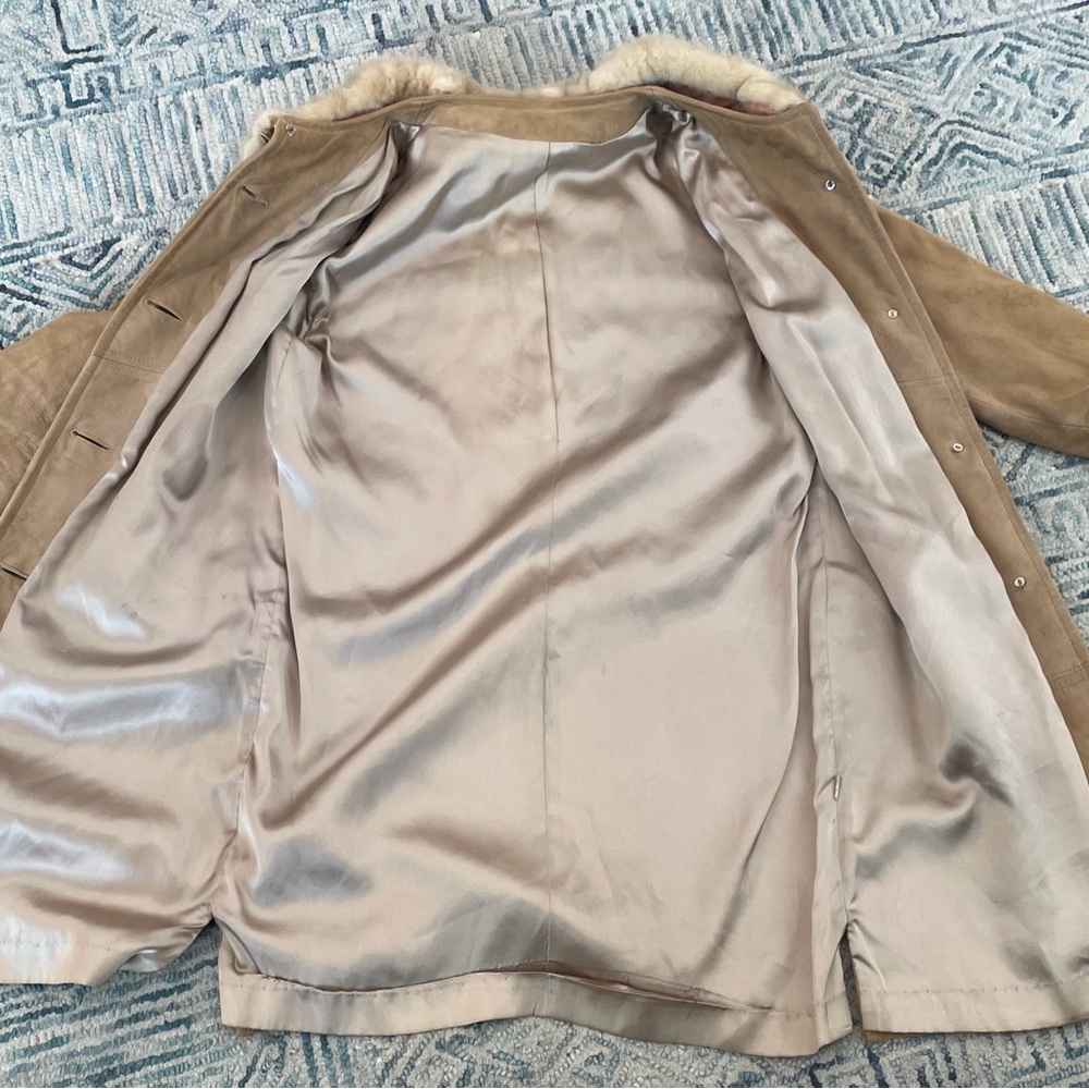 Women's Tan Suede Coat with Faux Fur Collar - Picture 5 of 5